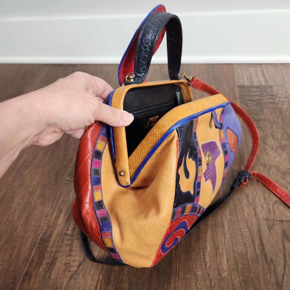 Vtg Sharif Leather Patchwork Handbag - image 8